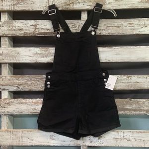 Black Denim Overall Shorts